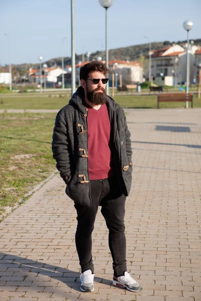 Casual hipster man with long beard — Stock Photo, Image