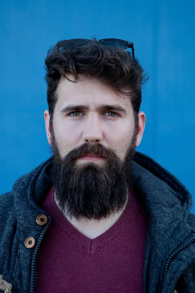 Casual hipster man with long beard — Stock Photo, Image