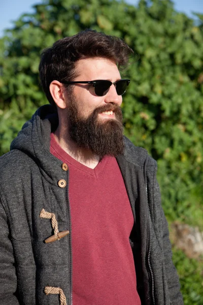 Casual hipster man with long beard — Stock Photo, Image