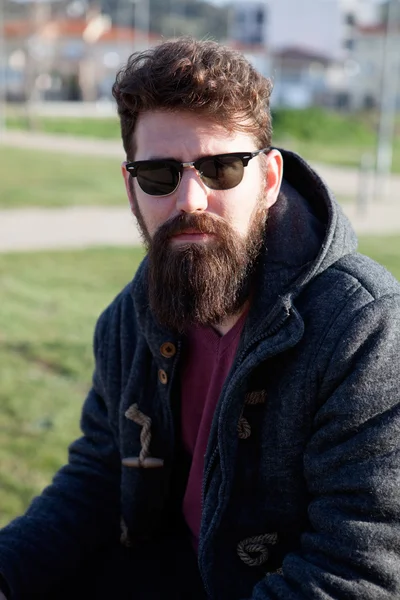 Handsome man hipster with long beard — Stock Photo, Image