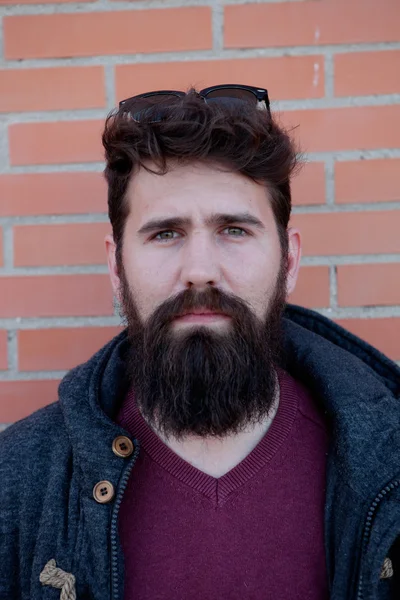 Casual hipster man with long beard — Stock Photo, Image