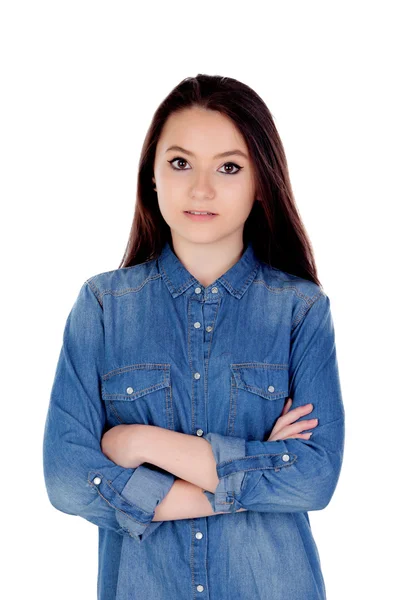 Jovem mulher com camisa de cowboy — Fotografia de Stock