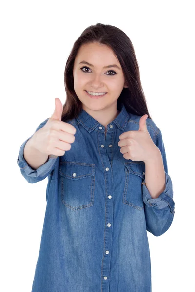 Mujer joven con camisa de vaquero — Foto de Stock