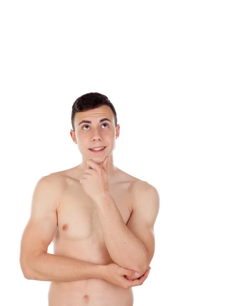 Pensive young man with naked torso — Stock Photo, Image