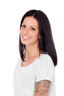 Genç esmer kadın bir stüdyo çekim içinde serin