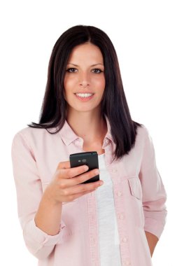 Gülümseyen esmer kadın telefon arıyorum