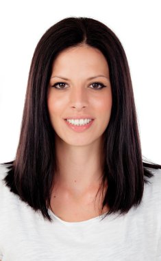 Genç esmer kadın bir stüdyo çekim içinde serin