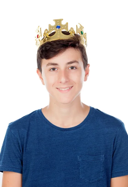Tinédzser fiú király korona — Stock Fotó