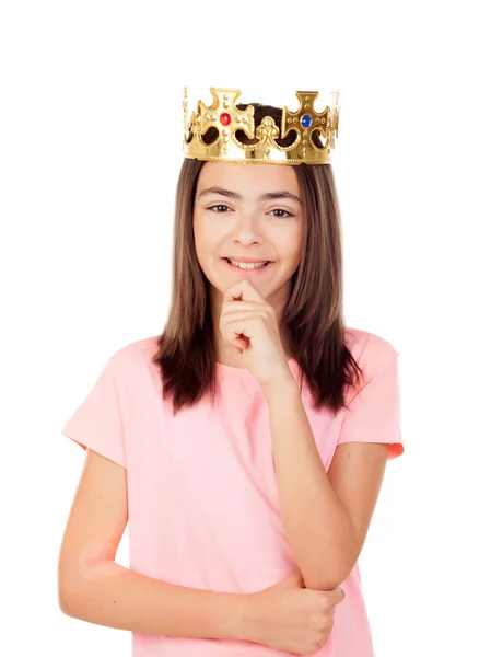 Pensive preteen girl with a crown — Stock Photo, Image