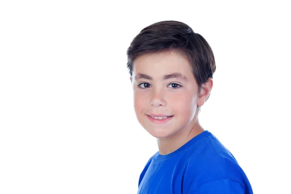 Αστείο παιδί δέκα χρονών και μπλε μπλουζάκι — Φωτογραφία Αρχείου