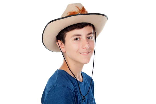 Teenager boy with a cowboy hat — Stock Photo, Image