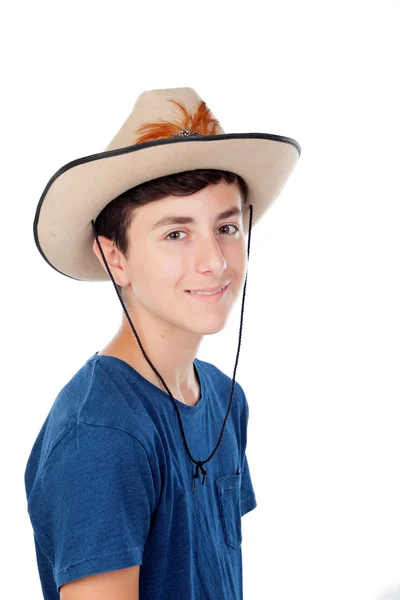 Tiener jongen met een cowboyhoed — Stockfoto