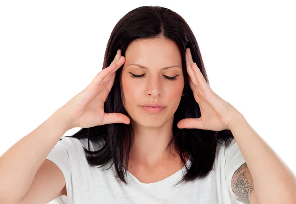 Brunette girl with headache — Stock Photo, Image