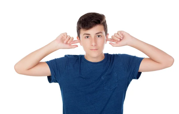 Teenager guy covering his ears — Stock Photo, Image