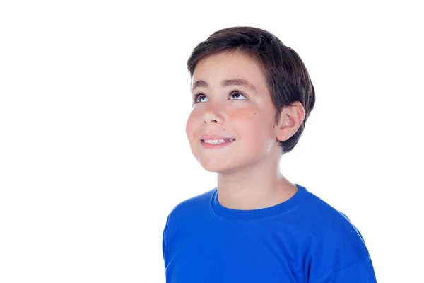 Funny child ten years old and blue t-shirt — Stock Photo, Image