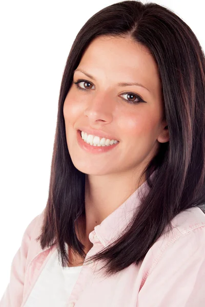 Brunette girl with a beautiful smile looking at camera — Stock Photo, Image