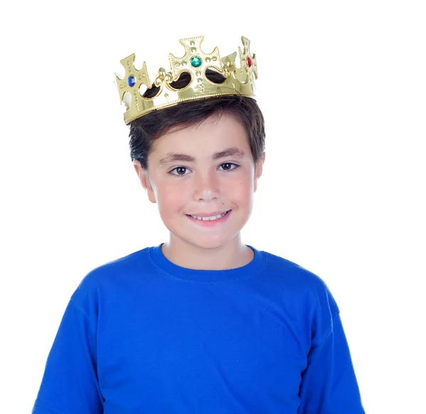 Happy child with golden crown on the head — Stock Photo, Image