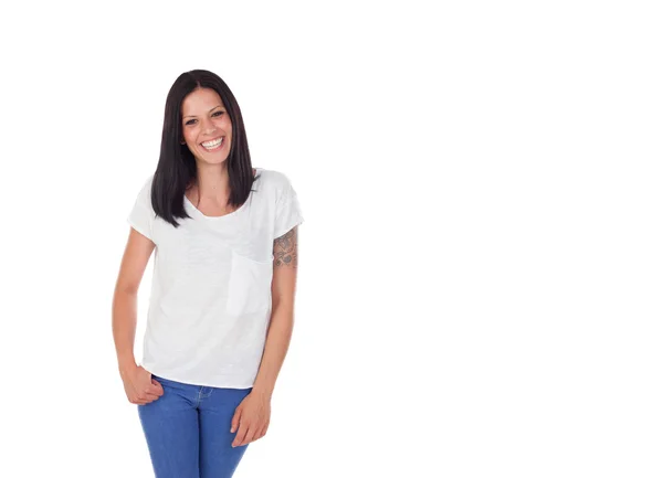 Jeune femme brune cool dans un studio de tir — Photo