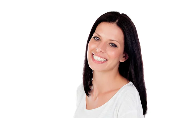 Brunette girl with a beautiful smile looking at camera — Stock Photo, Image