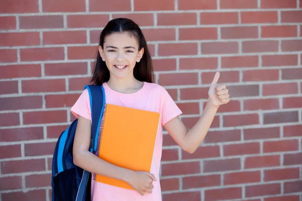 Chica preadolescente con mochila y libro — Foto de Stock