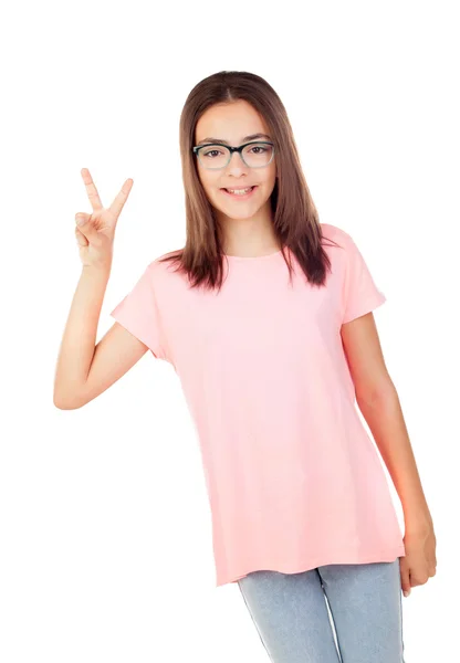 Jolie fille preteenager avec des lunettes — Photo