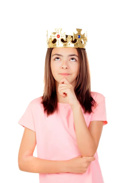 Pensive preteen girl with a crown — Stock Photo, Image