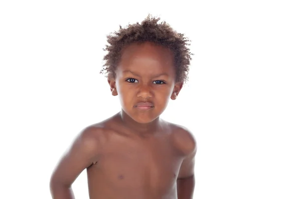 Funny child with angry face shirtless — Stock Photo, Image
