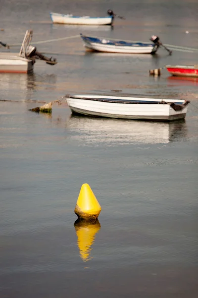 Vissersboten afgemeerd aan de kust — Stockfoto