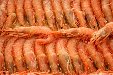 Tray of shrimps doused in sauce clipart