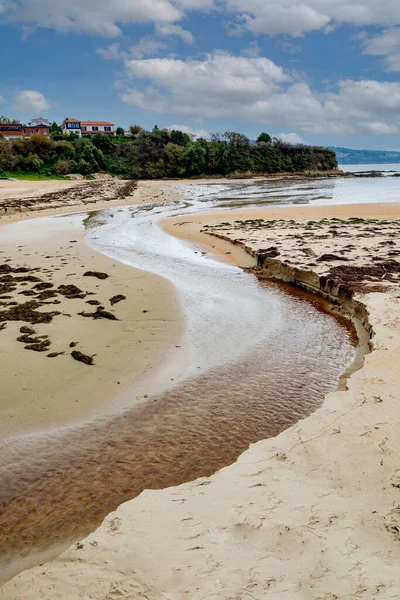 Fin Bäck Som Rinner Stranden Vid Lågvatten — Stockfoto