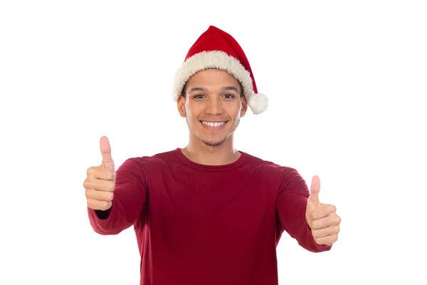 African Guy Wearing Christmas Hat Isolated White — Stock Photo, Image