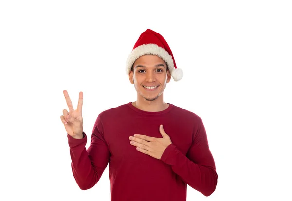 Africano Usando Sombrero Navidad Aislado Blanco — Foto de Stock