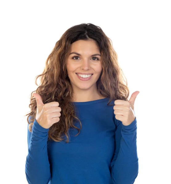 Mooie Vrouw Met Golvend Haar Geïsoleerd Een Witte Achtergrond — Stockfoto