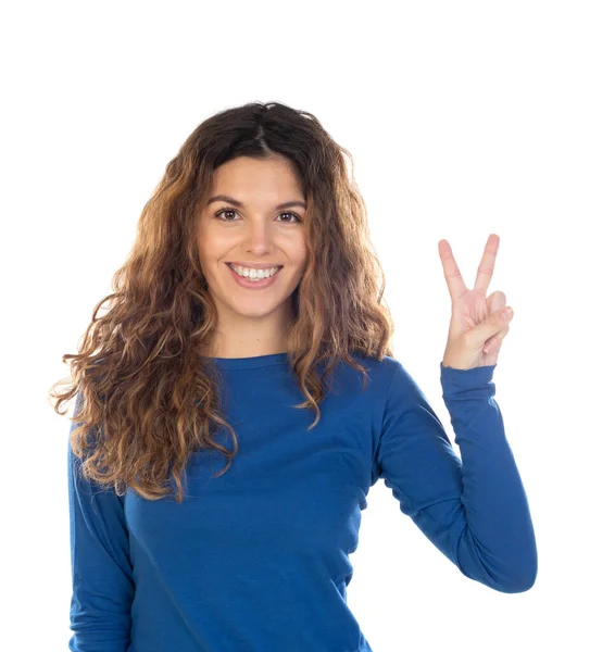 Bella Donna Con Capelli Ondulati Isolati Uno Sfondo Bianco — Foto Stock