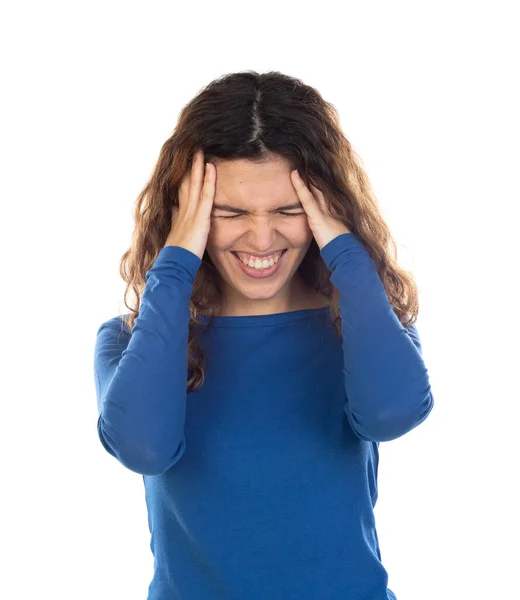 Bella Donna Con Capelli Ondulati Isolati Uno Sfondo Bianco — Foto Stock