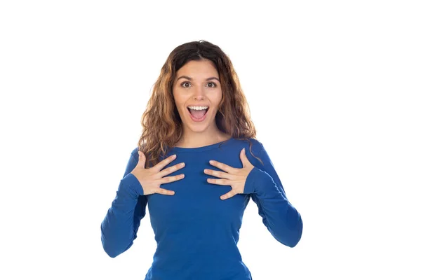 Bella Donna Con Capelli Ondulati Isolati Uno Sfondo Bianco — Foto Stock