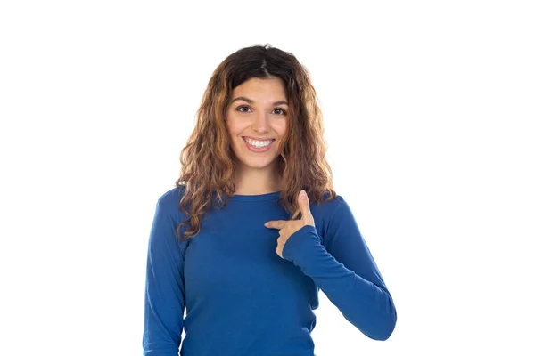 Belle Femme Aux Cheveux Ondulés Isolé Sur Fond Blanc — Photo