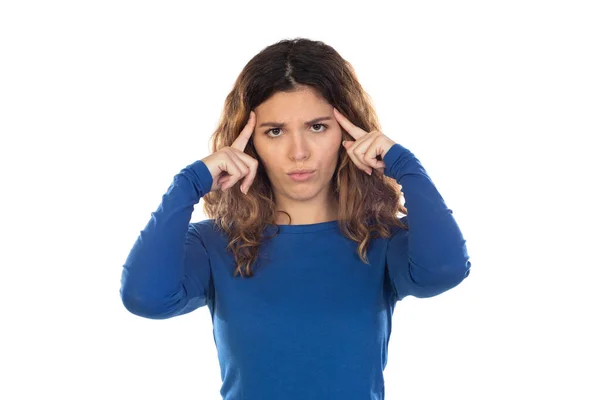 Mooie Vrouw Met Golvend Haar Geïsoleerd Een Witte Achtergrond — Stockfoto