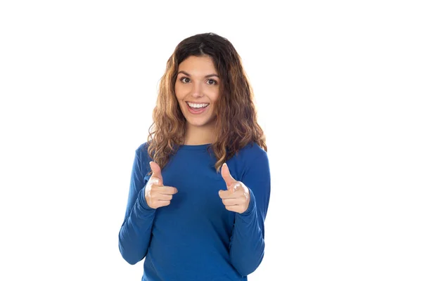 Bella Donna Con Capelli Ondulati Isolati Uno Sfondo Bianco — Foto Stock