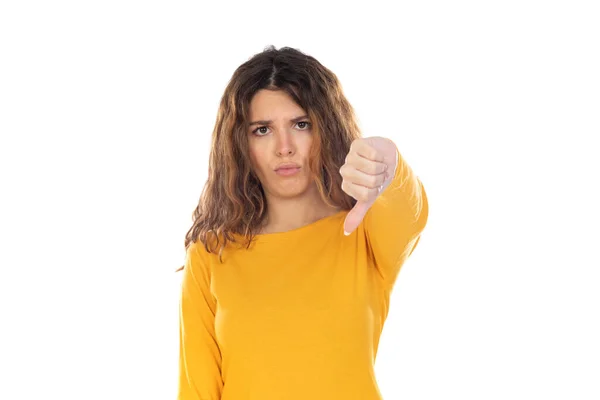 Bella Donna Con Capelli Ondulati Isolati Uno Sfondo Bianco — Foto Stock