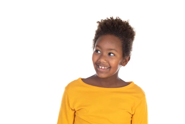 Αστείο Παιδί Αφρο Μαλλιά Απομονωμένο Λευκό Φόντο — Φωτογραφία Αρχείου