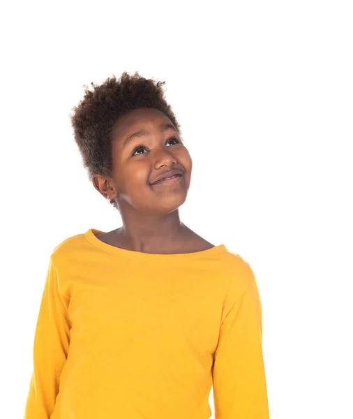 Grappig Kind Met Afro Haar Geïsoleerd Een Witte Achtergrond — Stockfoto