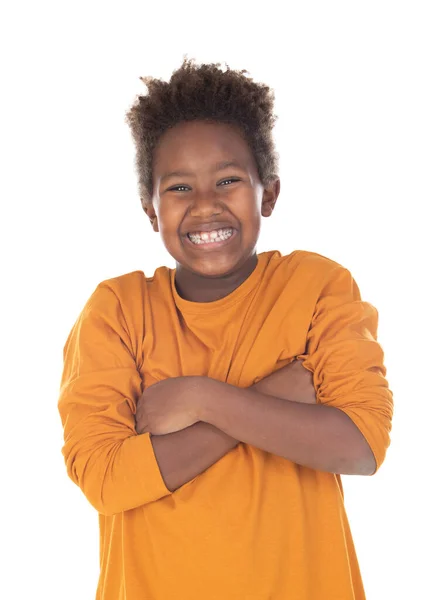 Garoto Engraçado Com Cabelo Afro Isolado Fundo Branco — Fotografia de Stock