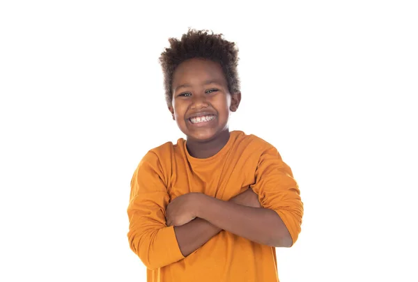Lustiges Kind Mit Afro Haaren Auf Weißem Hintergrund — Stockfoto