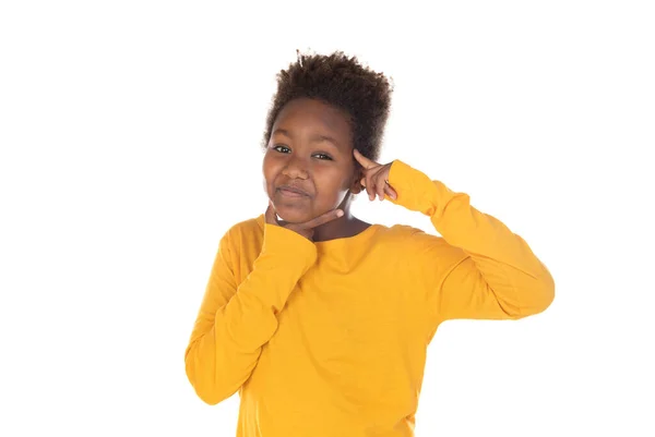 Enfant Drôle Avec Des Cheveux Afro Isolés Sur Fond Blanc — Photo