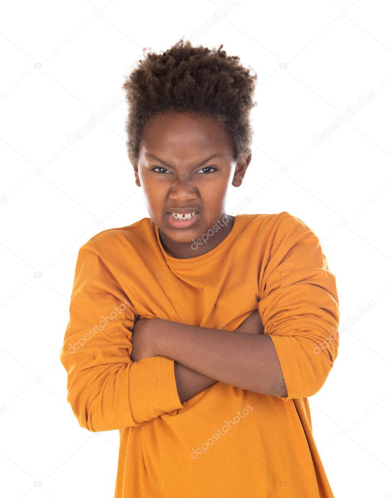 Funny kid with afro hair isolated on a white background