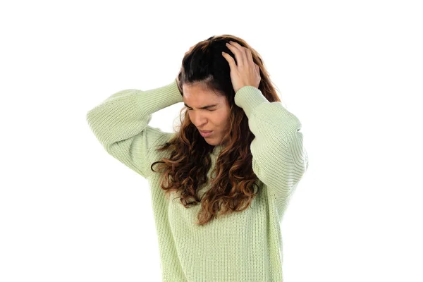 Hermosa Mujer Con Cabello Ondulado Aislado Sobre Fondo Blanco —  Fotos de Stock