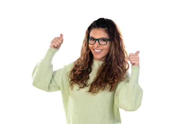 Bella Donna Con Capelli Ondulati Isolati Uno Sfondo Bianco — Foto Stock