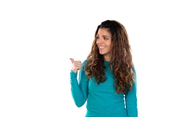 Mulher Casual Com Cabelo Ondulado Longo Isolado Fundo Branco — Fotografia de Stock