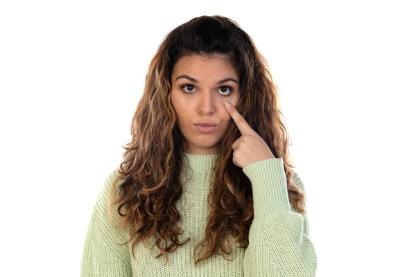 Bella Donna Con Capelli Ondulati Isolati Uno Sfondo Bianco — Foto Stock